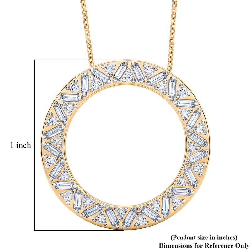 Luxuriant Lab Grown Diamond G-H SI 1.00 ctw Circle Pendant Necklace in 18K Vermeil Yellow Gold Over Sterling Silver (20 Inches)
