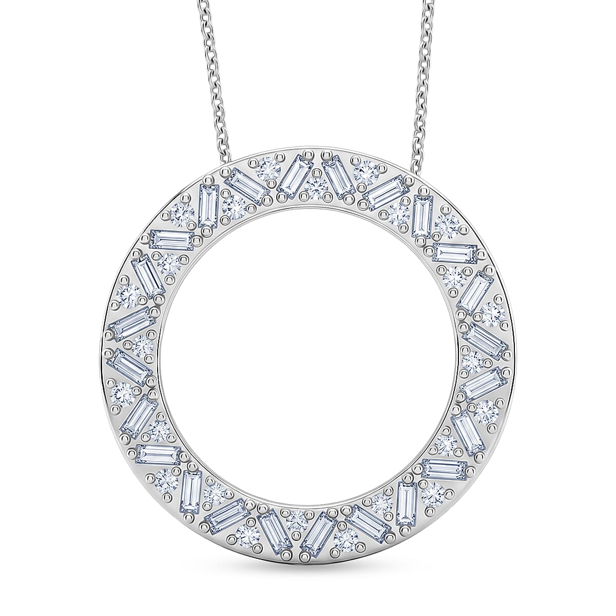 Luxuriant Lab Grown Diamond G-H SI 1.00 ctw Sunburst Halo Pendant Necklace in Rhodium Over Sterling Silver 20 Inches