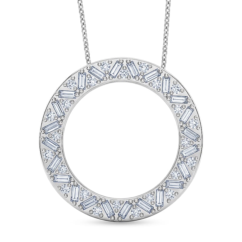 Luxuriant Lab Grown Diamond G-H SI 1.00 ctw Sunburst Halo Pendant Necklace in Rhodium Over Sterling Silver 20 Inches