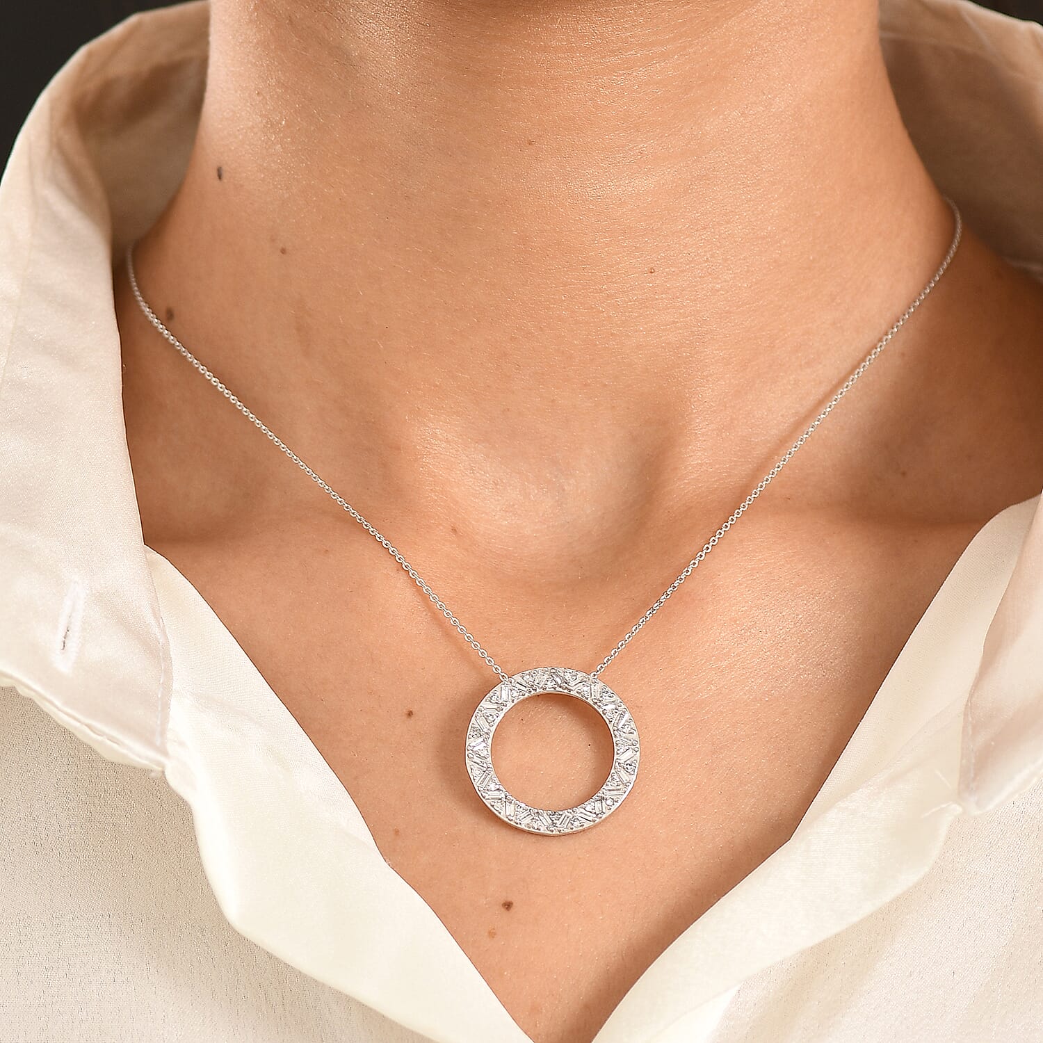 Luxuriant Lab Grown Diamond G-H SI 1.00 ctw Sunburst Halo Pendant Necklace in Rhodium Over Sterling Silver 20 Inches