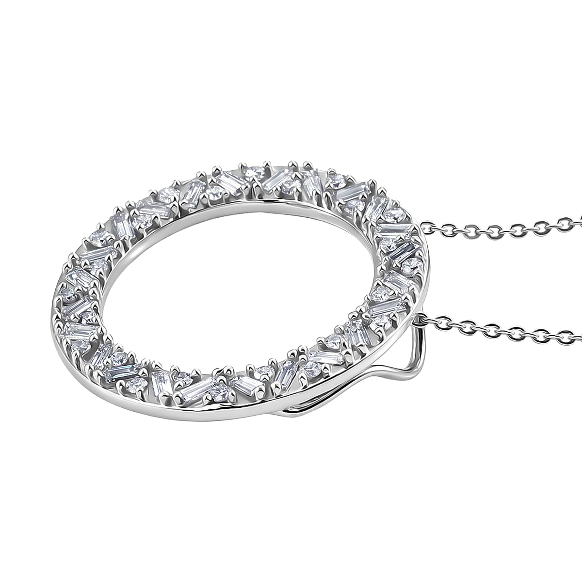 Luxuriant Lab Grown Diamond G-H SI 1.00 ctw Sunburst Halo Pendant Necklace in Rhodium Over Sterling Silver 20 Inches