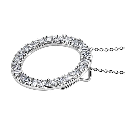 Luxuriant Lab Grown Diamond G-H SI 1.00 ctw Sunburst Halo Pendant Necklace in Rhodium Over Sterling Silver 20 Inches