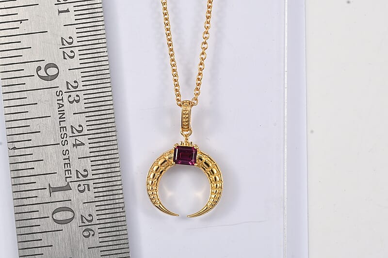 EverTrue Orissa Rhodolite Garnet 0.65 ctw Pendant in 18K YG Plated with ION Plated YG Stainless Steel Necklace 20 Inches
