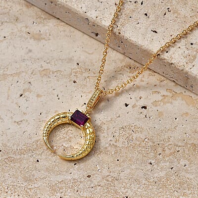 EverTrue Orissa Rhodolite Garnet 0.65 ctw Pendant in 18K YG Plated with ION Plated YG Stainless Steel Necklace 20 Inches