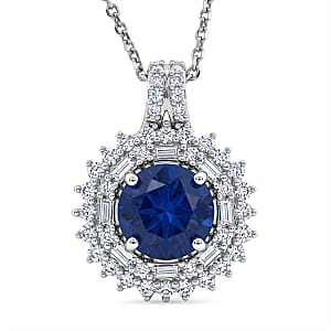 D'Joy Premium Tanzanian Blue Spinel (DF) and Moissanite 2.20 ctw Pendant Necklace in Rhodium Over Sterling Silver 20 Inches 