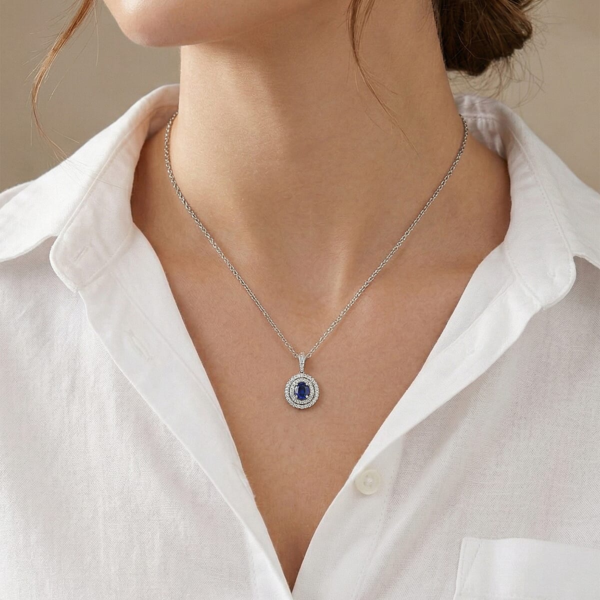 D'Joy Premium Tanzanian Blue Spinel (DF) and Moissanite 2.20 ctw Pendant Necklace in Rhodium Over Sterling Silver 20 Inches  image number 2