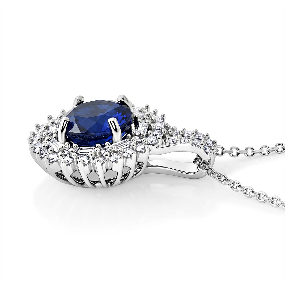 D'Joy Premium Tanzanian Blue Spinel (DF) and Moissanite 2.20 ctw Pendant Necklace in Rhodium Over Sterling Silver 20 Inches  image number 3
