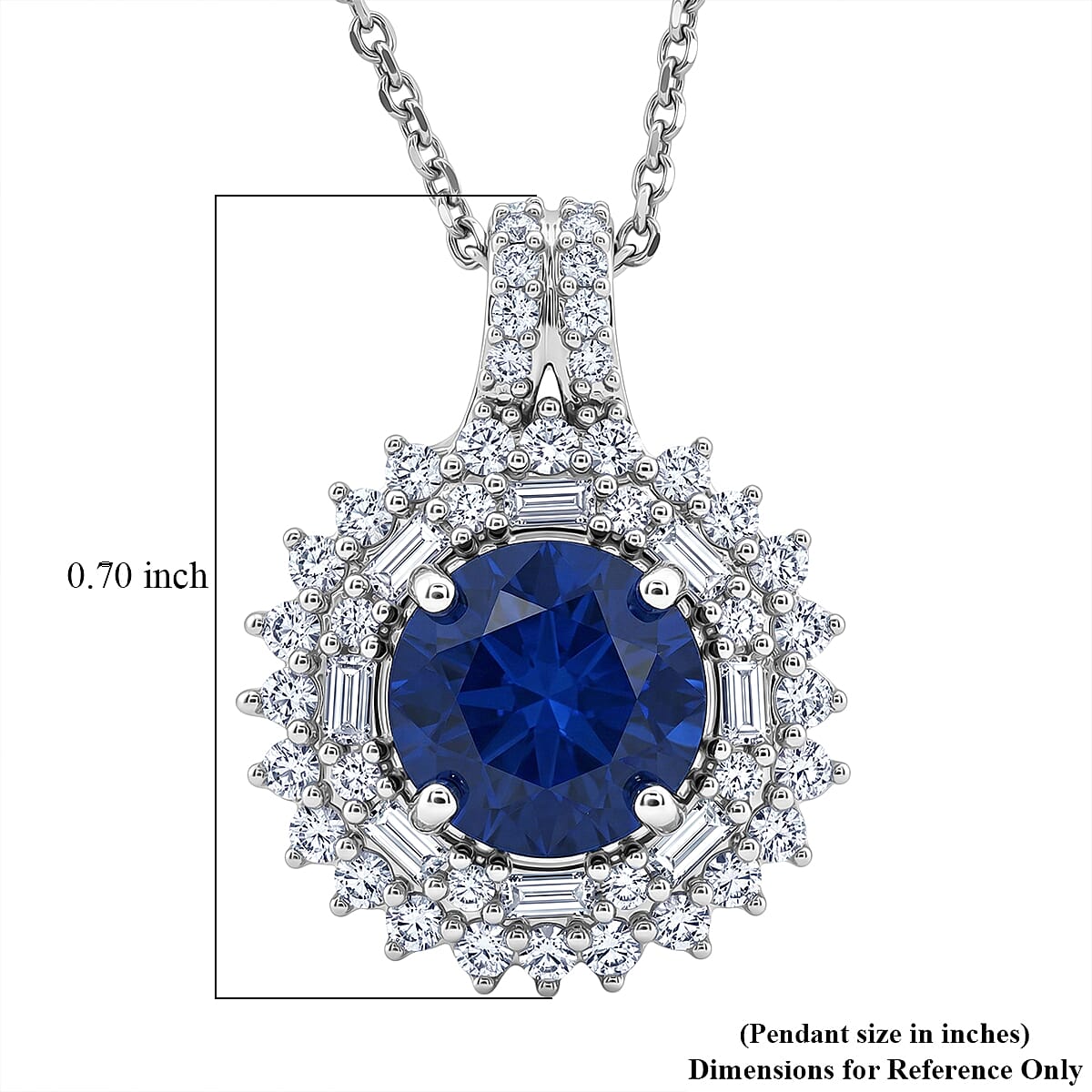 D'Joy Premium Tanzanian Blue Spinel (DF) and Moissanite 2.20 ctw Royal Midnight Halo Pendant Necklace in Rhodium Over Sterling Silver 20 Inches 