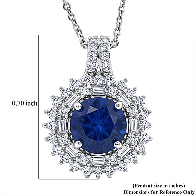 D'Joy Premium Tanzanian Blue Spinel (DF) and Moissanite 2.20 ctw Royal Midnight Halo Pendant Necklace in Rhodium Over Sterling Silver 20 Inches