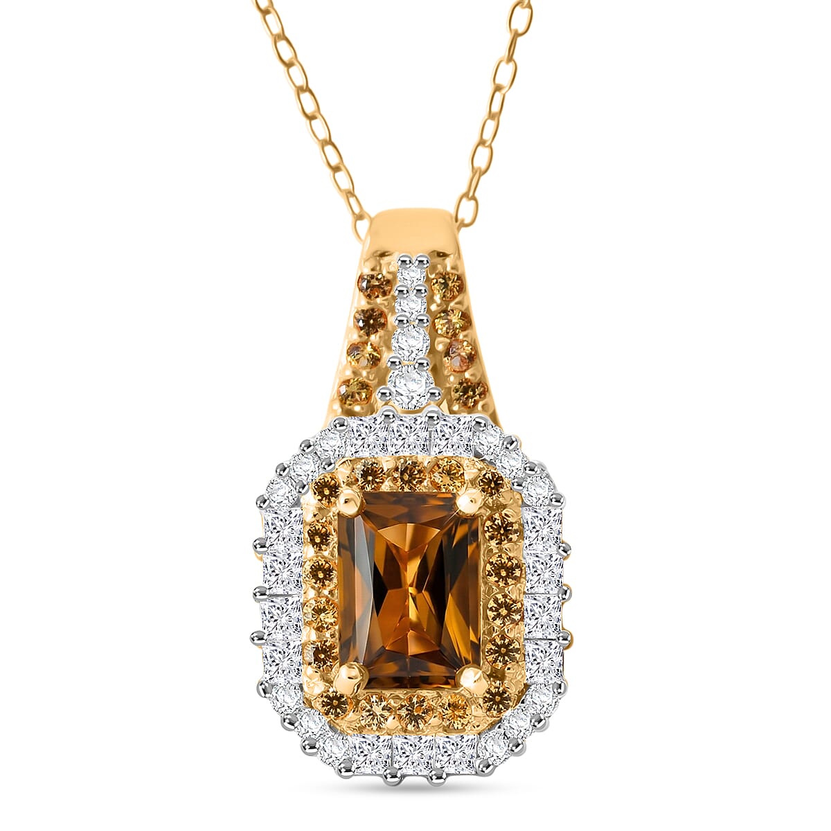 D'Joy AAA Golden Turkizite and Multi Gemstone 2.00 ctw Sunset Glow Halo Pendant Necklace in 18K Vermeil Yellow Gold Over Sterling Silver 20 Inches