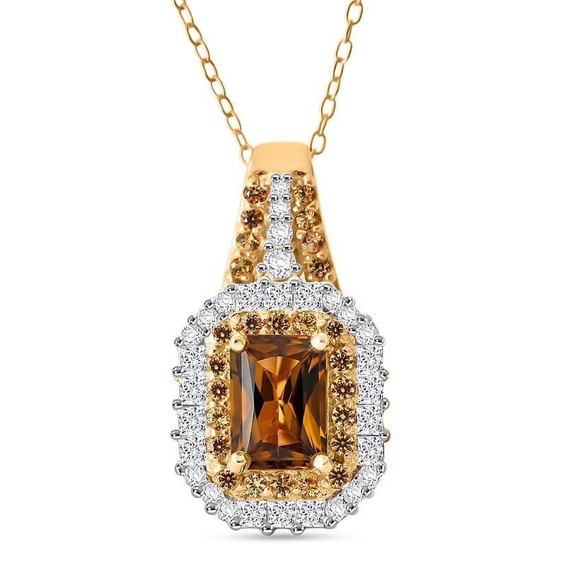 D'Joy AAA Golden Turkizite and Multi Gemstone 2.00 ctw Sunset Glow Halo Pendant Necklace in 18K Vermeil Yellow Gold Over Sterling Silver 20 Inches