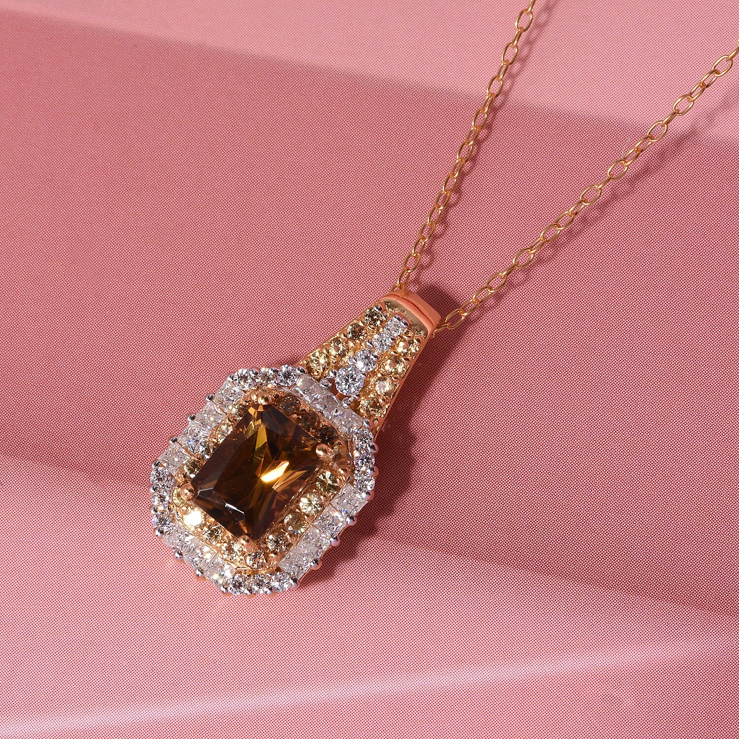 D'Joy AAA Golden Turkizite and Multi Gemstone 2.00 ctw Sunset Glow Halo Pendant Necklace in 18K Vermeil Yellow Gold Over Sterling Silver 20 Inches