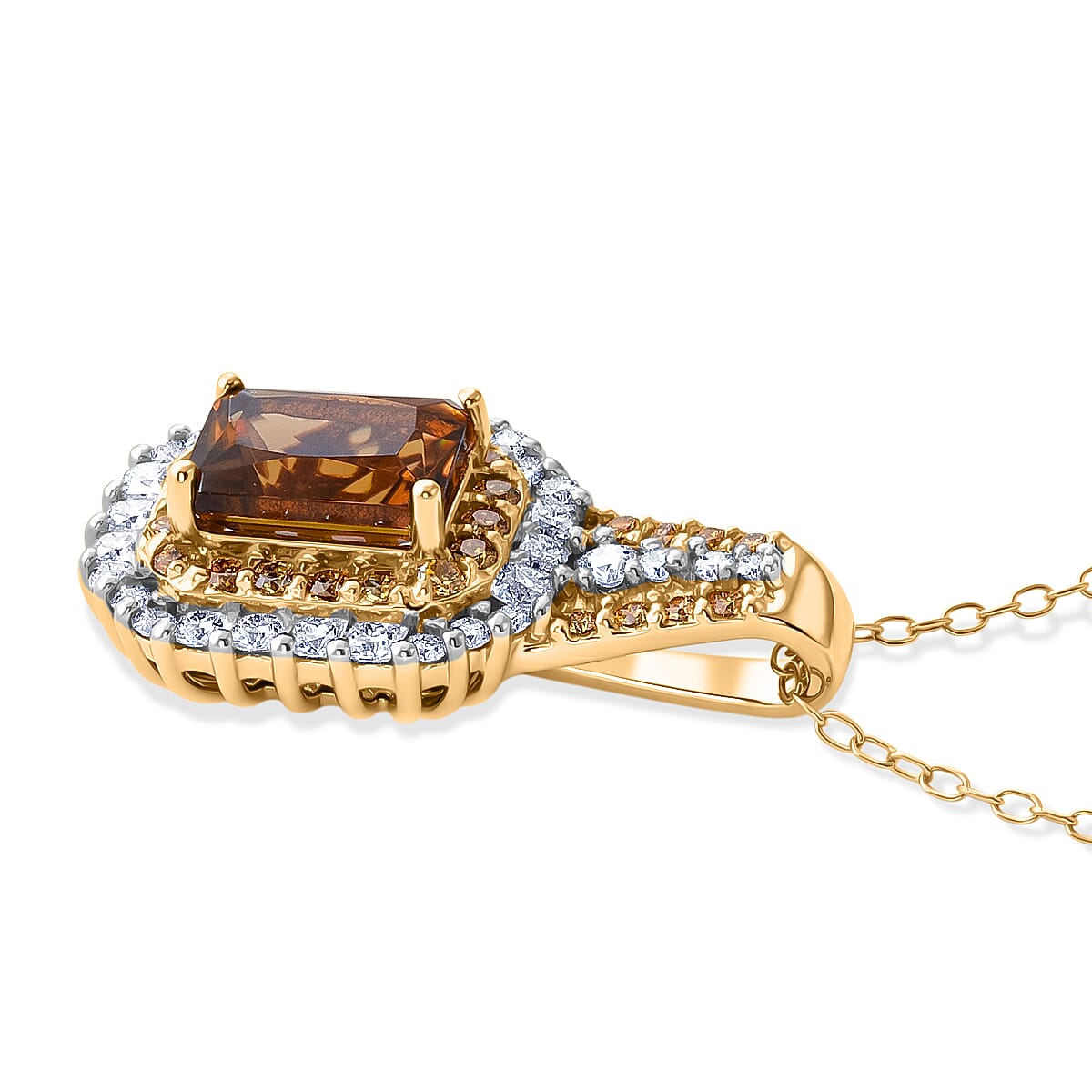 D'Joy AAA Golden Turkizite and Multi Gemstone 2.00 ctw Sunset Glow Halo Pendant Necklace in 18K Vermeil Yellow Gold Over Sterling Silver 20 Inches