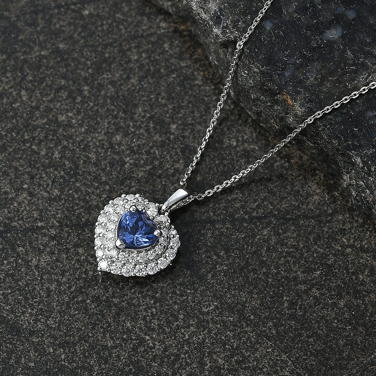 D'Joy Tanzanite and Moissanite 1.75 ctw Heart Pendant Necklace in Rhodium Over Sterling Silver 20 Inches  image number 1