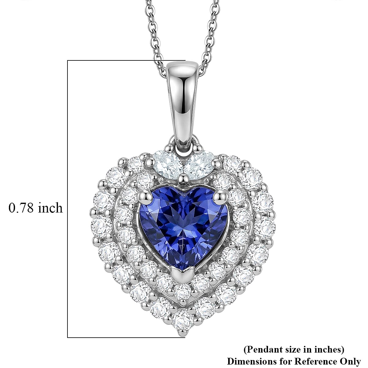 Certified & Appraised D'Joy Tanzanite and Moissanite 1.75 ctw Heart Pendant Necklace in Rhodium Over Sterling Silver 20 Inches