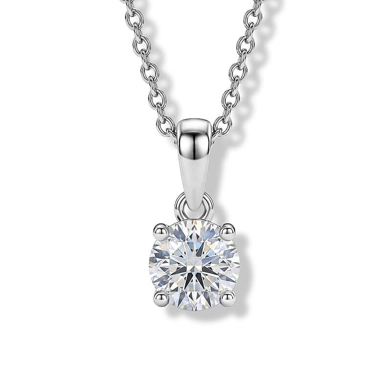 D'Joy Moissanite 1.00 ctw Pendant in Platinum Over Sterling Silver with Stainless Steel Necklace 20 Inches
