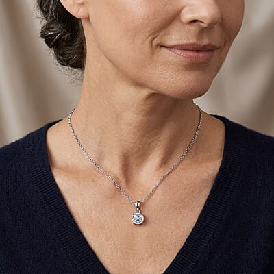 D'Joy Moissanite 1.00 ctw Pendant in Platinum Over Sterling Silver with Stainless Steel Necklace 20 Inches