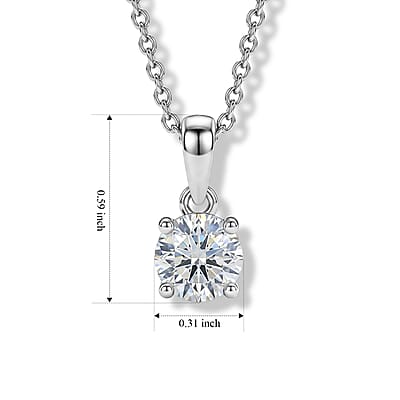 D'Joy Moissanite 1.00 ctw Pendant in Platinum Over Sterling Silver with Stainless Steel Necklace 20 Inches