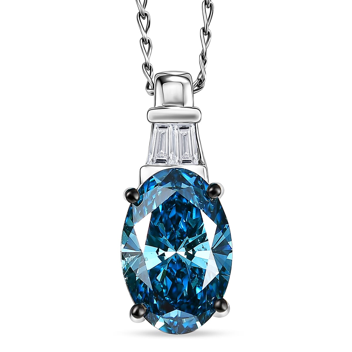 Luxuriant Lab Grown Blue Diamond (IR) and Lab Grown Diamond (VS) 2.50 ctw Aurora Ocean Glow Pendant Necklace in 950 Platinum (20 Inches)