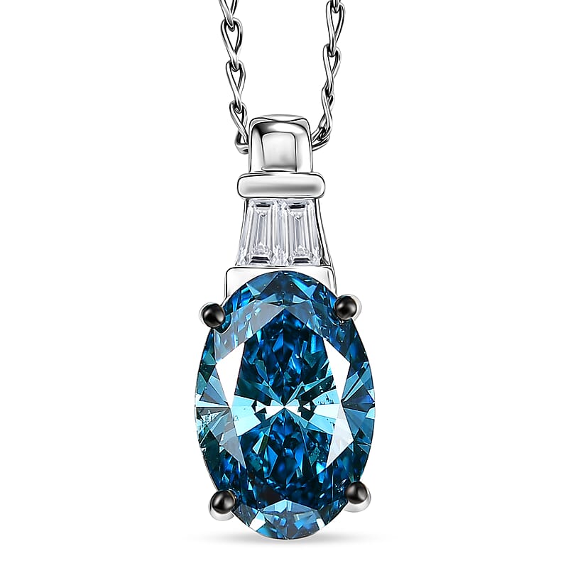 Luxuriant Lab Grown Blue Diamond (IR) and Lab Grown Diamond (VS) 2.50 ctw Aurora Ocean Glow Pendant Necklace in 950 Platinum (20 Inches)