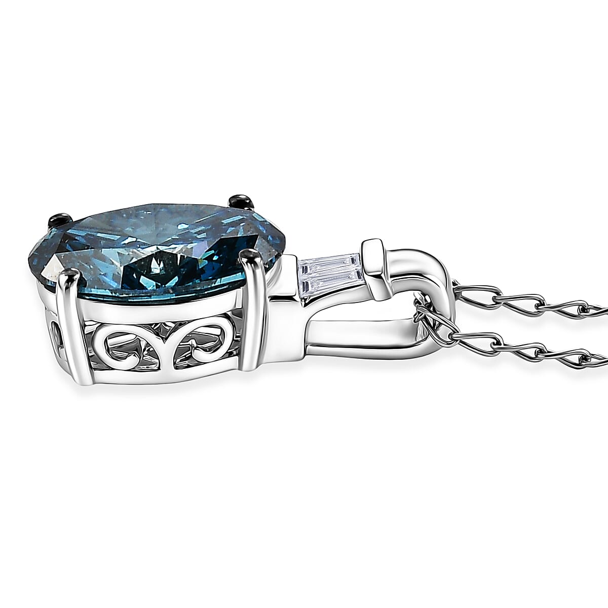Luxuriant Lab Grown Blue Diamond (IR) and Lab Grown Diamond (VS) 2.50 ctw Aurora Ocean Glow Pendant Necklace in 950 Platinum (20 Inches)