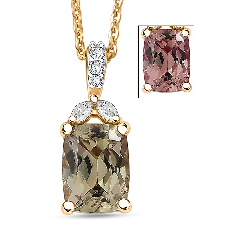 D'Joy AAA Turkizite and Moissanite 3.15 ctw Blooming Petals Pendant Necklace in 18K Vermeil Yellow Gold Over Sterling Silver 20 Inches