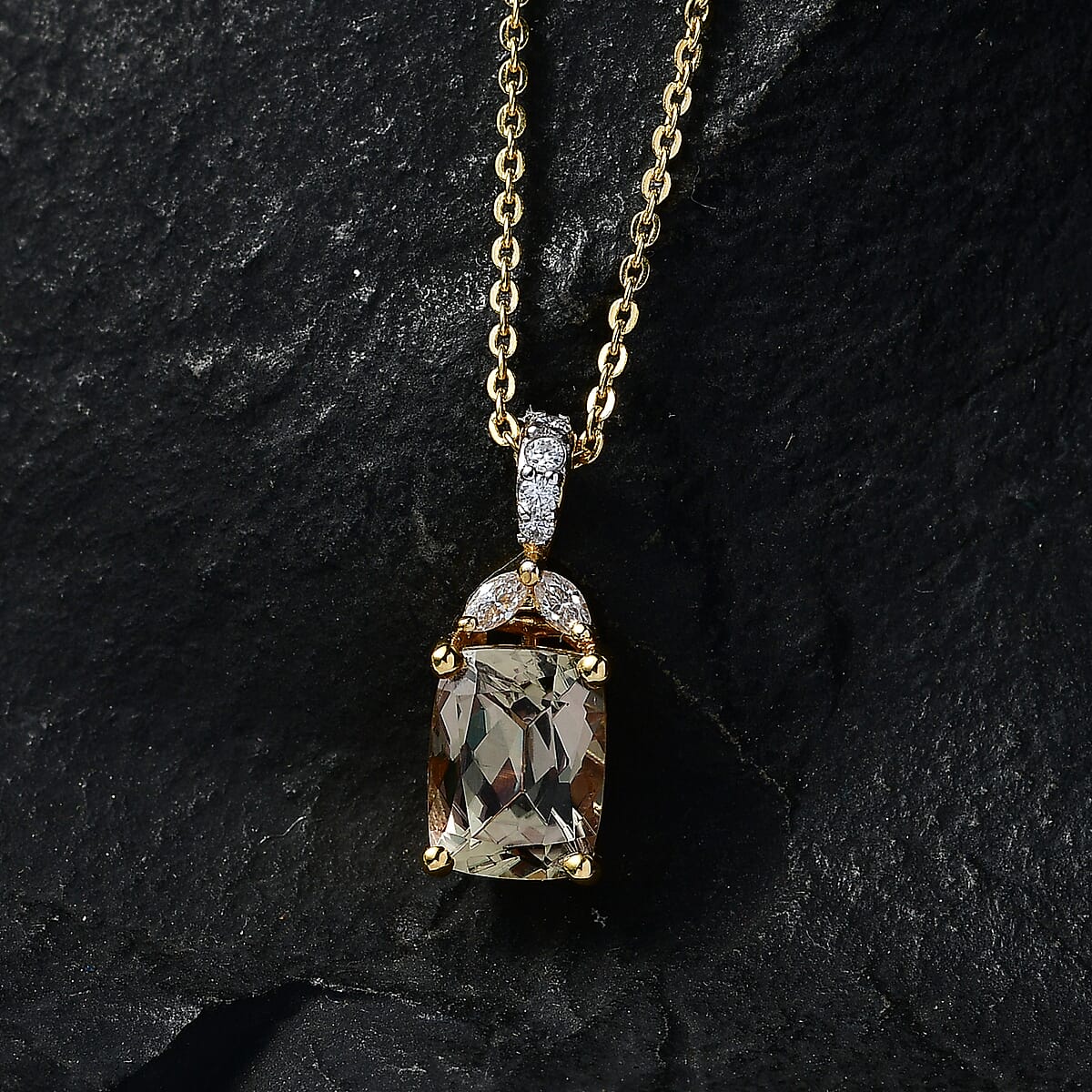 D'Joy AAA Turkizite and Moissanite 3.15 ctw Blooming Petals Pendant Necklace in 18K Vermeil Yellow Gold Over Sterling Silver 20 Inches  image number 1