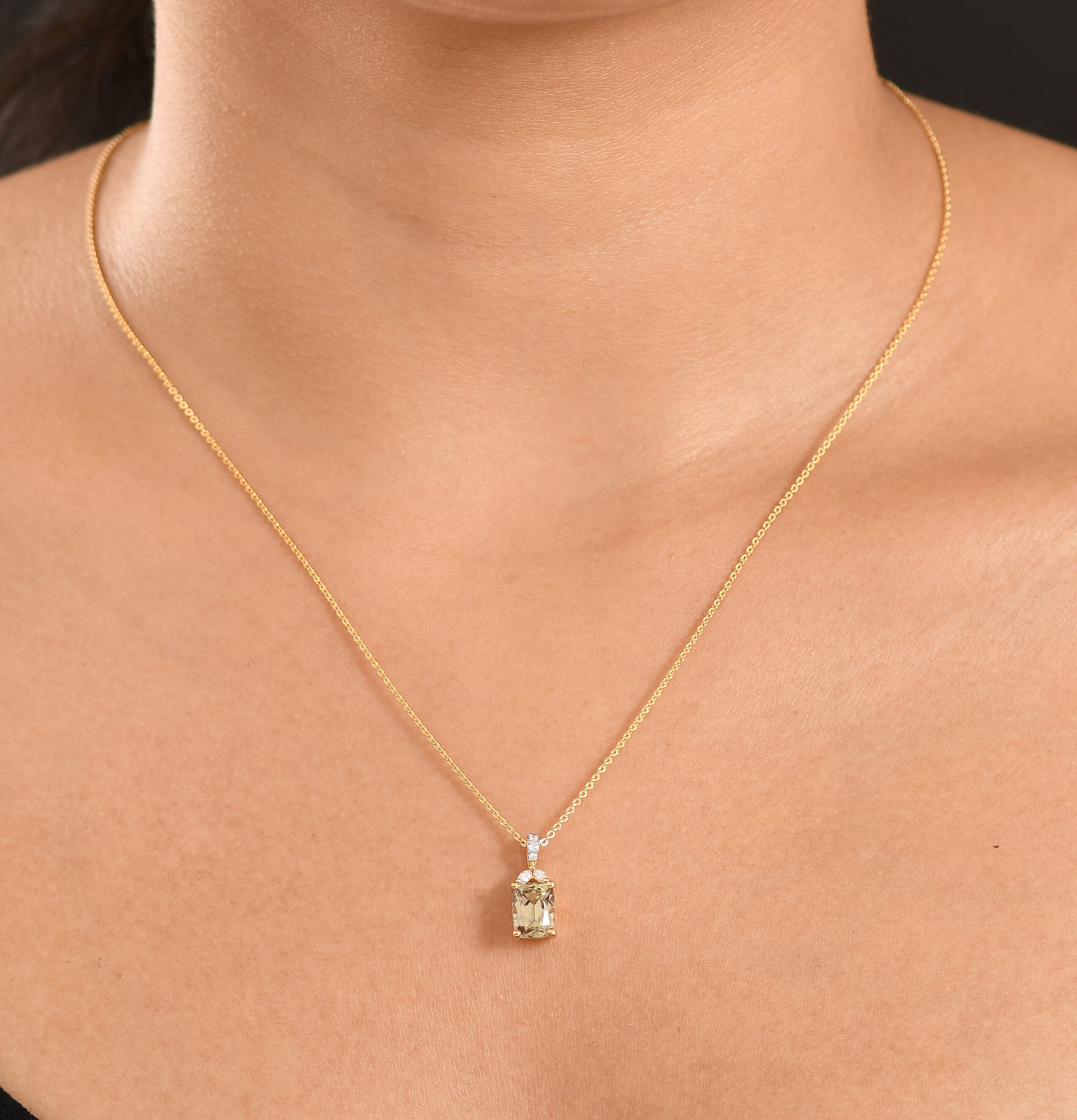 D'Joy AAA Turkizite and Moissanite 3.15 ctw Blooming Petals Pendant Necklace in 18K Vermeil Yellow Gold Over Sterling Silver 20 Inches