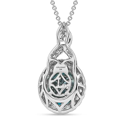 Certified and Appraised AAA Cambodian Blue Zircon and Luxuriant Lab Grown Diamond G-H SI 4.00 ctw Pendant Necklace in 10K White Gold 20 Inches