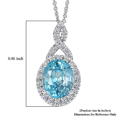 Certified and Appraised AAA Cambodian Blue Zircon and Luxuriant Lab Grown Diamond G-H SI 4.00 ctw Pendant Necklace in 10K White Gold 20 Inches