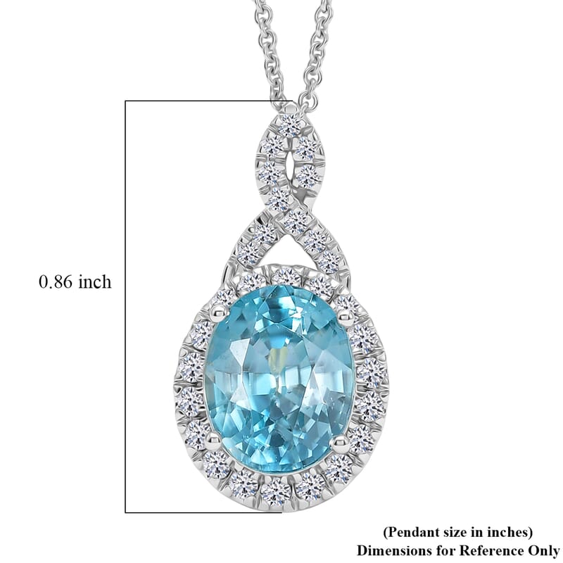 Certified and Appraised AAA Cambodian Blue Zircon and Luxuriant Lab Grown Diamond G-H SI 4.00 ctw Pendant Necklace in 10K White Gold 20 Inches