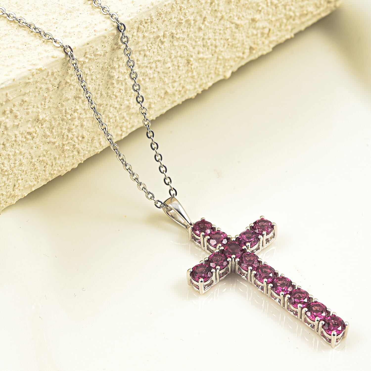 EverTrue Tanzanian Wine Garnet 4.60 ctw Pendant in Platinum Bond with Stainless Steel Necklace 20 Inches
