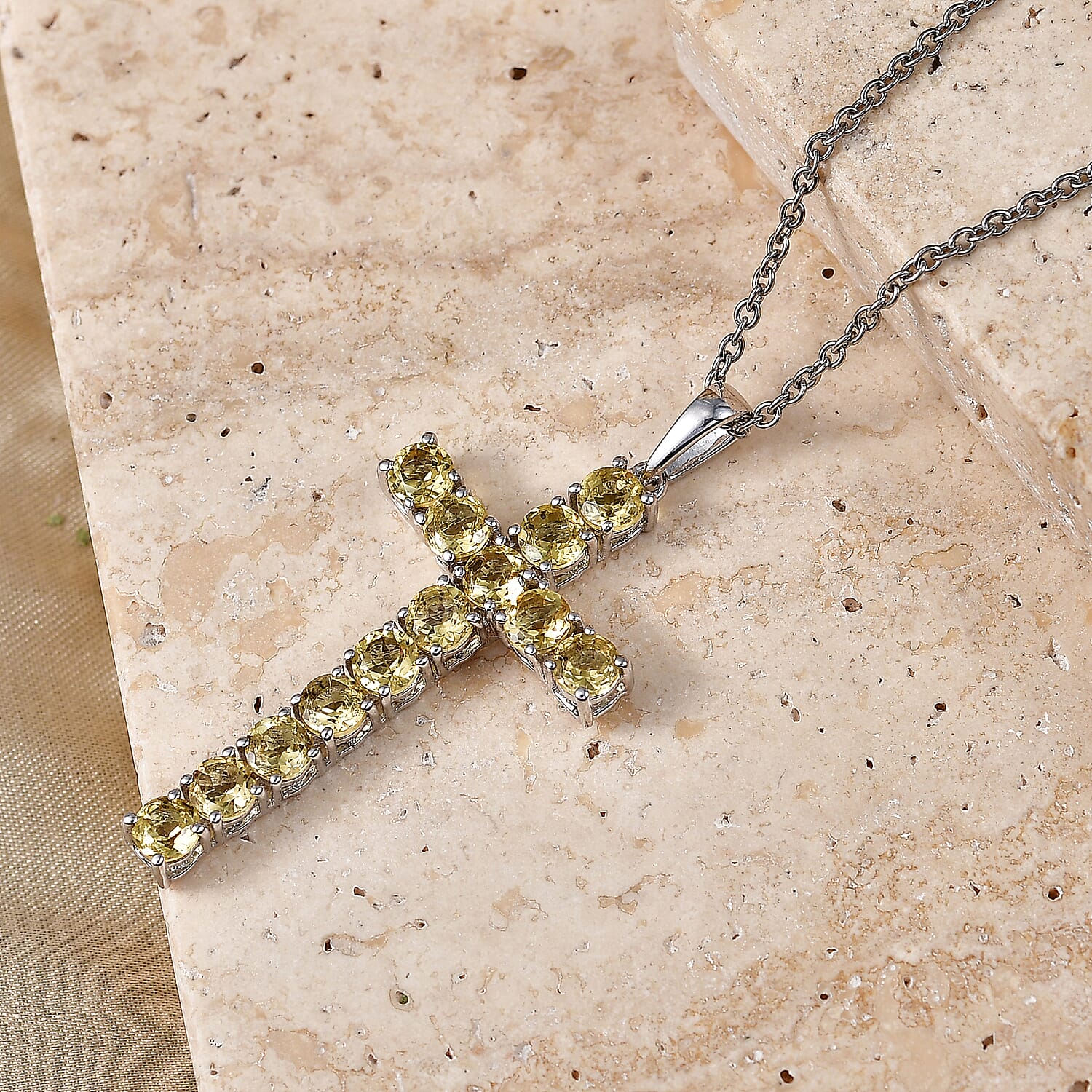EverTrue Yellow Beryl 3.50 ctw Pendant in Platinum Bond with Stainless Steel Necklace 20 Inches
