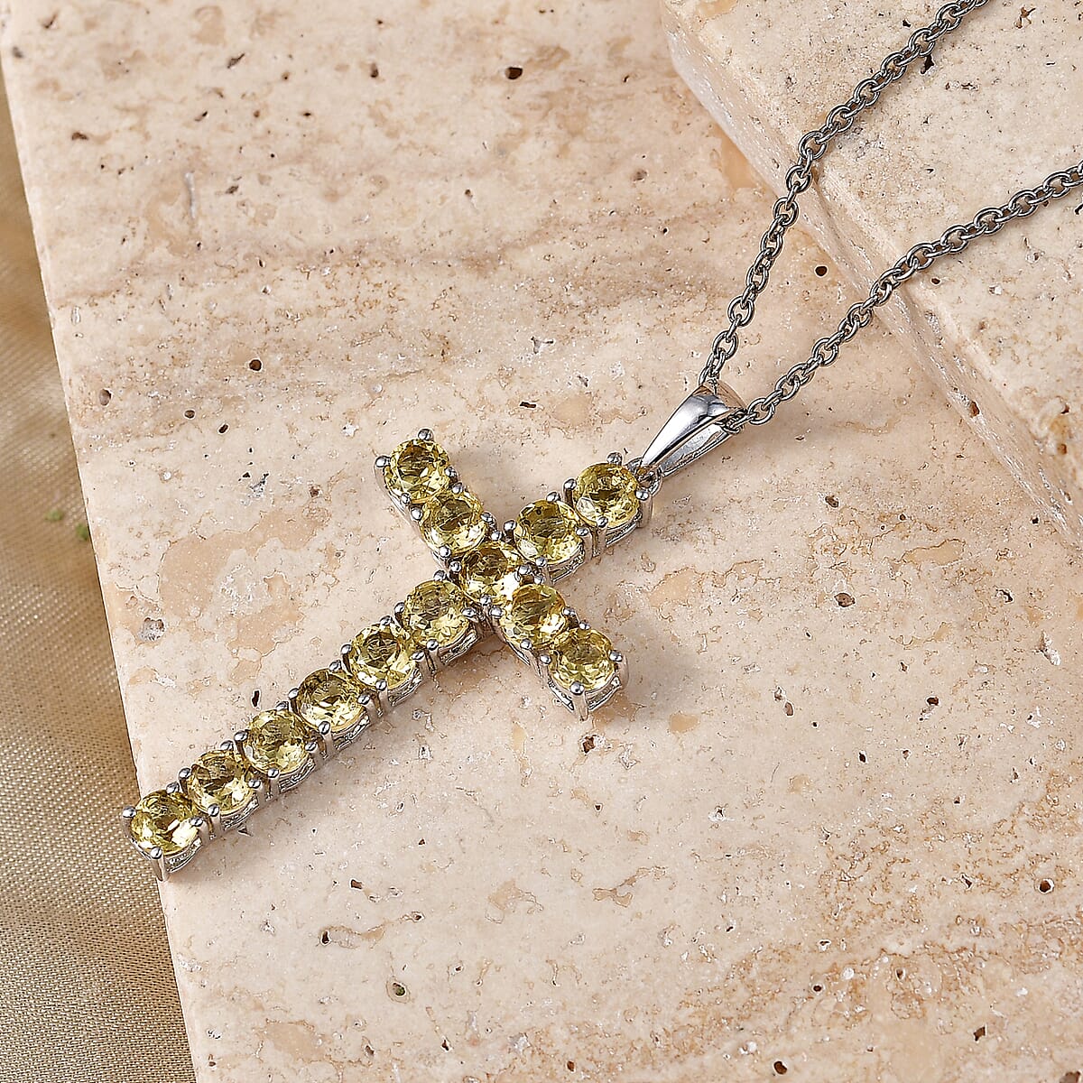EverTrue Yellow Beryl 3.50 ctw Pendant in Platinum Bond with Stainless Steel Necklace 20 Inches image number 1