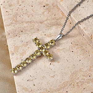 EverTrue Yellow Beryl 3.50 ctw Pendant in Platinum Bond with Stainless Steel Necklace 20 Inches