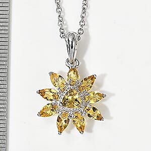 EverTrue Yellow Beryl 1.90 ctw Pendant in Platinum Bond with Stainless Steel Necklace 20 Inches