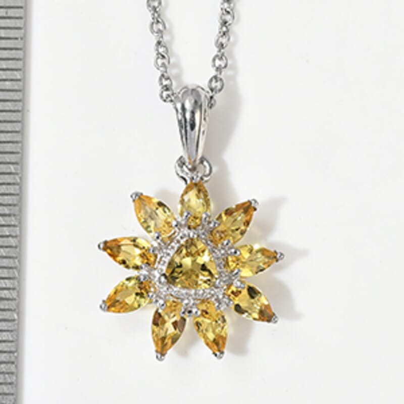 EverTrue Yellow Beryl 1.90 ctw Pendant in Platinum Bond with Stainless Steel Necklace 20 Inches