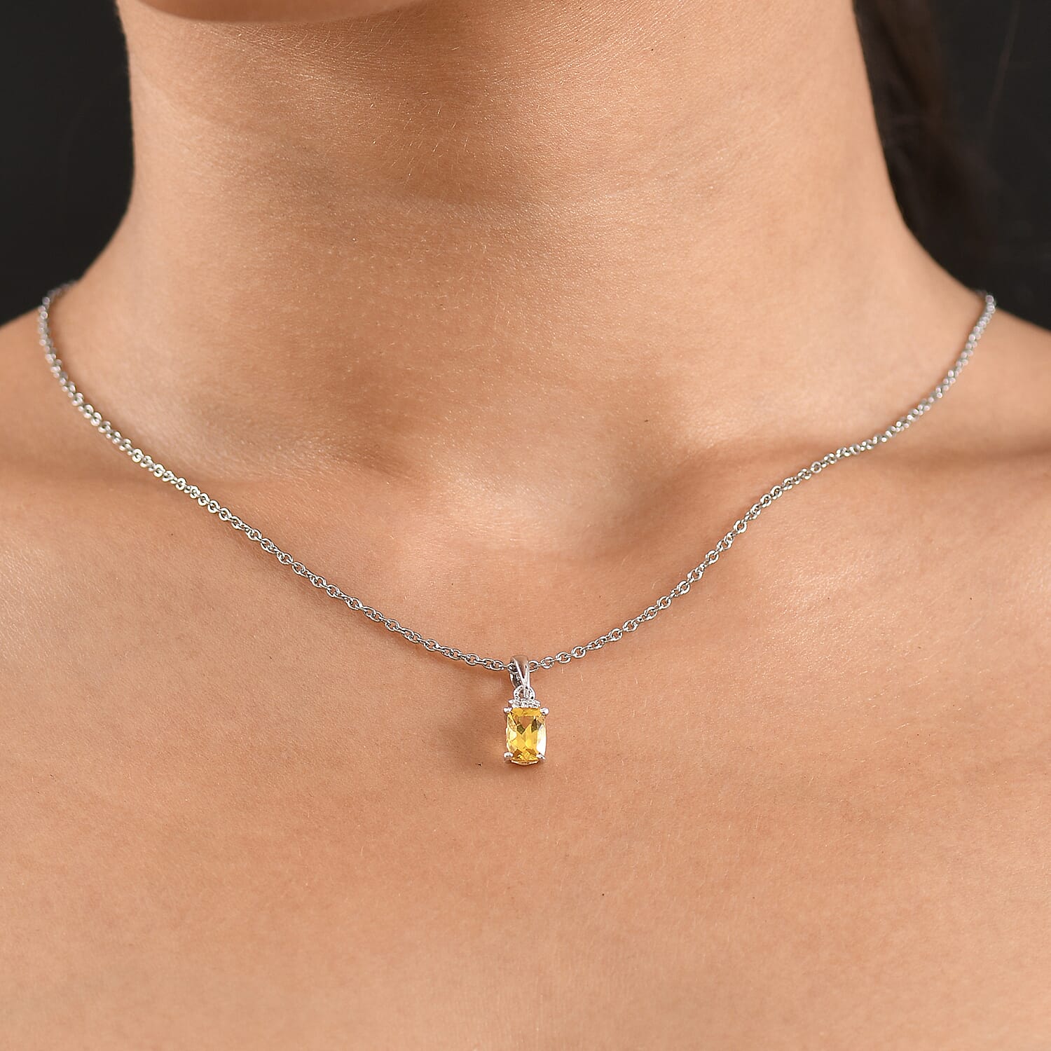 EverTrue Yellow Beryl and White Zircon 1.00 ctw Pendant in Platinum Bond with Stainless Steel Necklace (20 Inches)