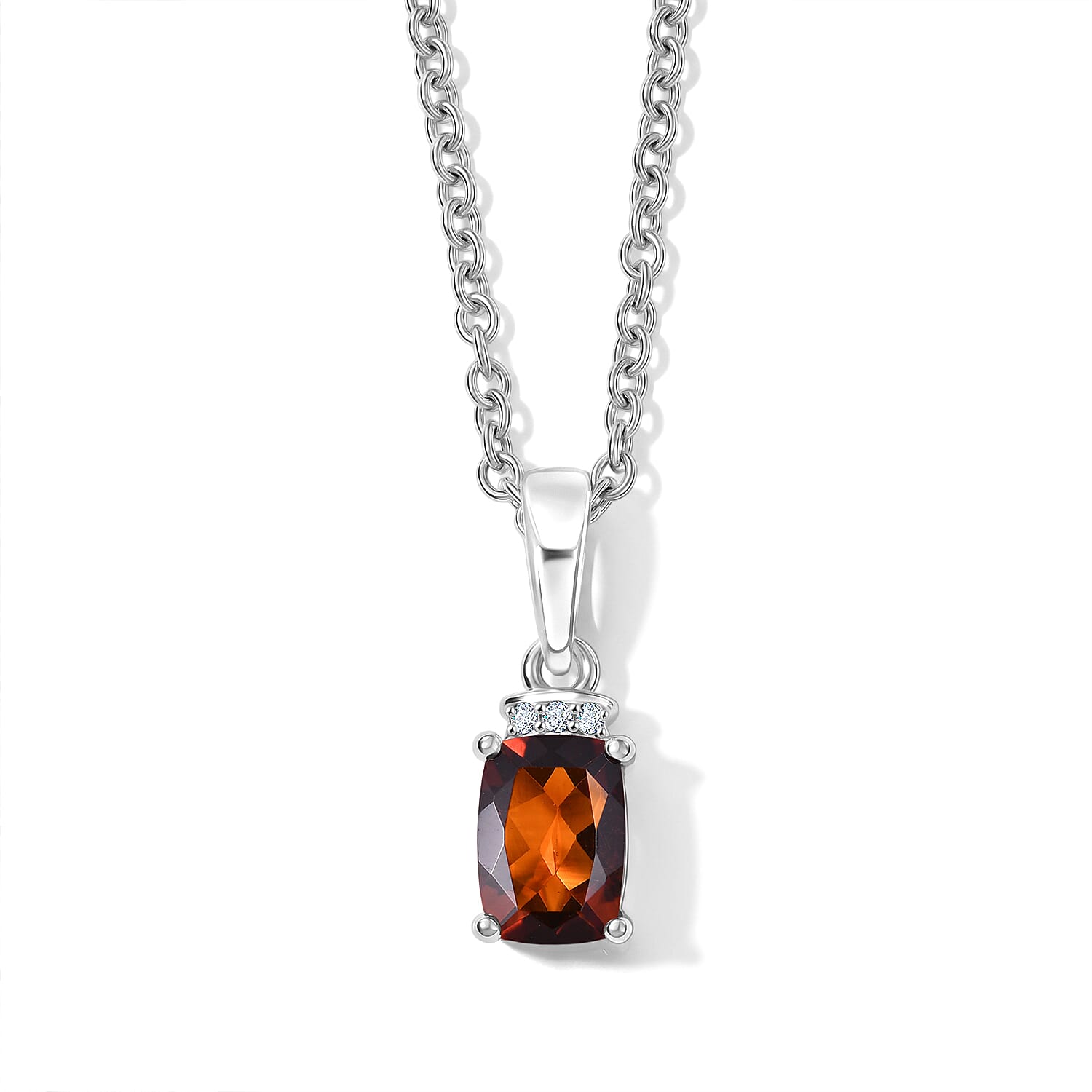 EverTure Cherry Citrine and White Zircon 0.85 ctw Pendant in Platinum Bond with Stainless Steel Necklace 20 Inches