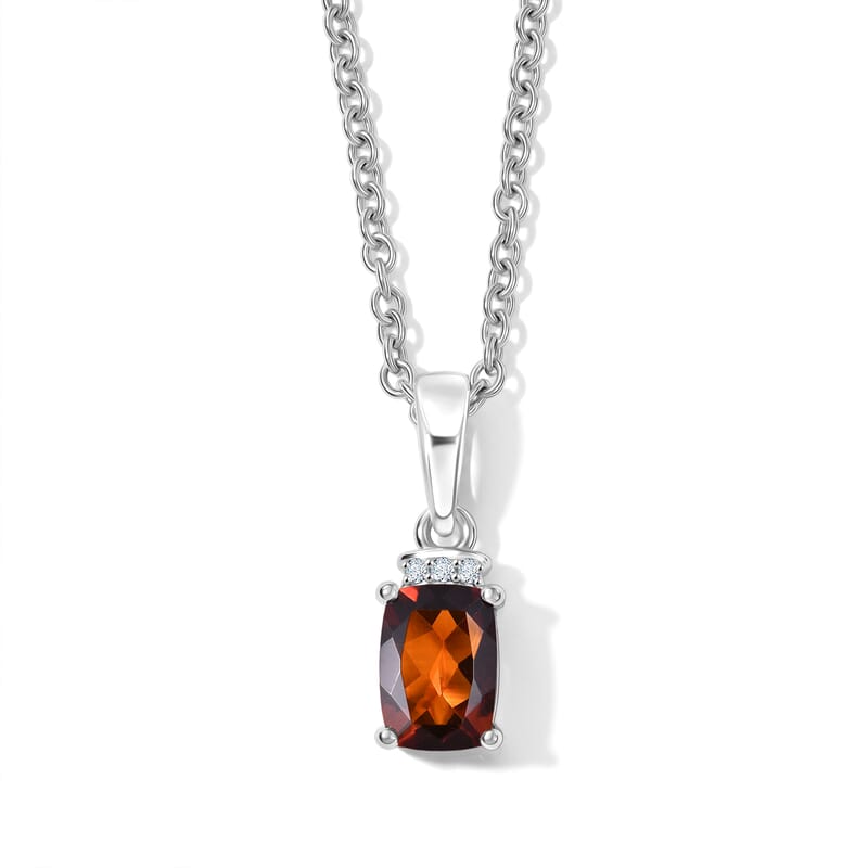 EverTure Cherry Citrine and White Zircon 0.85 ctw Pendant in Platinum Bond with Stainless Steel Necklace 20 Inches