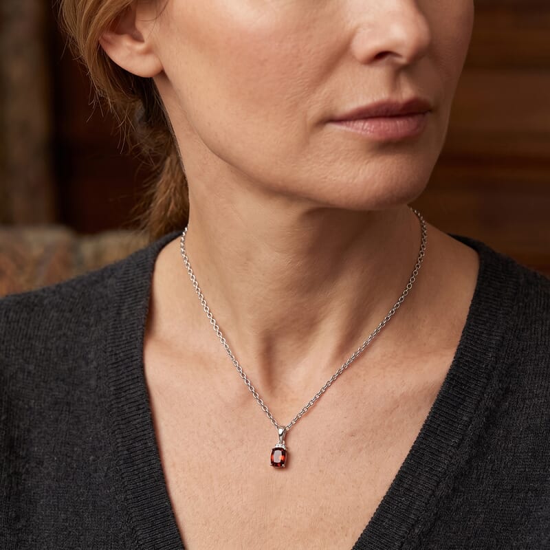 EverTure Cherry Citrine and White Zircon 0.85 ctw Pendant in Platinum Bond with Stainless Steel Necklace 20 Inches