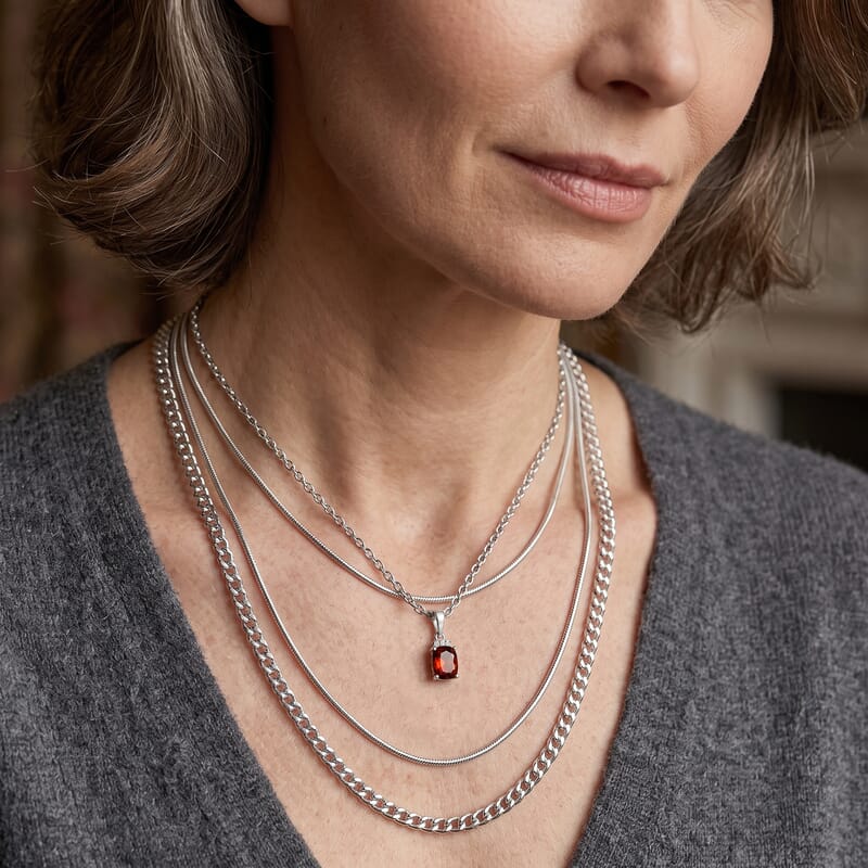 EverTure Cherry Citrine and White Zircon 0.85 ctw Pendant in Platinum Bond with Stainless Steel Necklace 20 Inches
