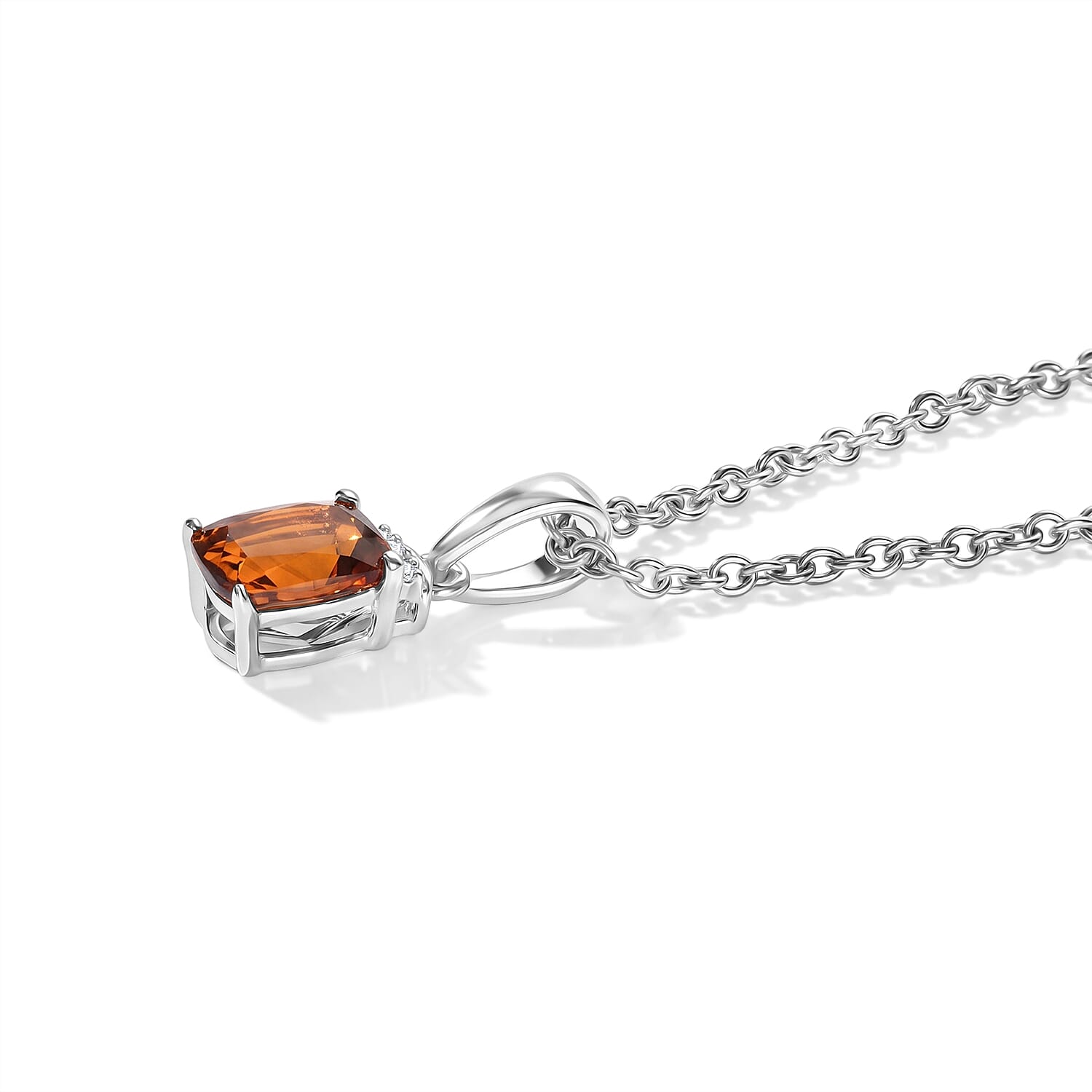 EverTure Cherry Citrine and White Zircon 0.85 ctw Pendant in Platinum Bond with Stainless Steel Necklace 20 Inches
