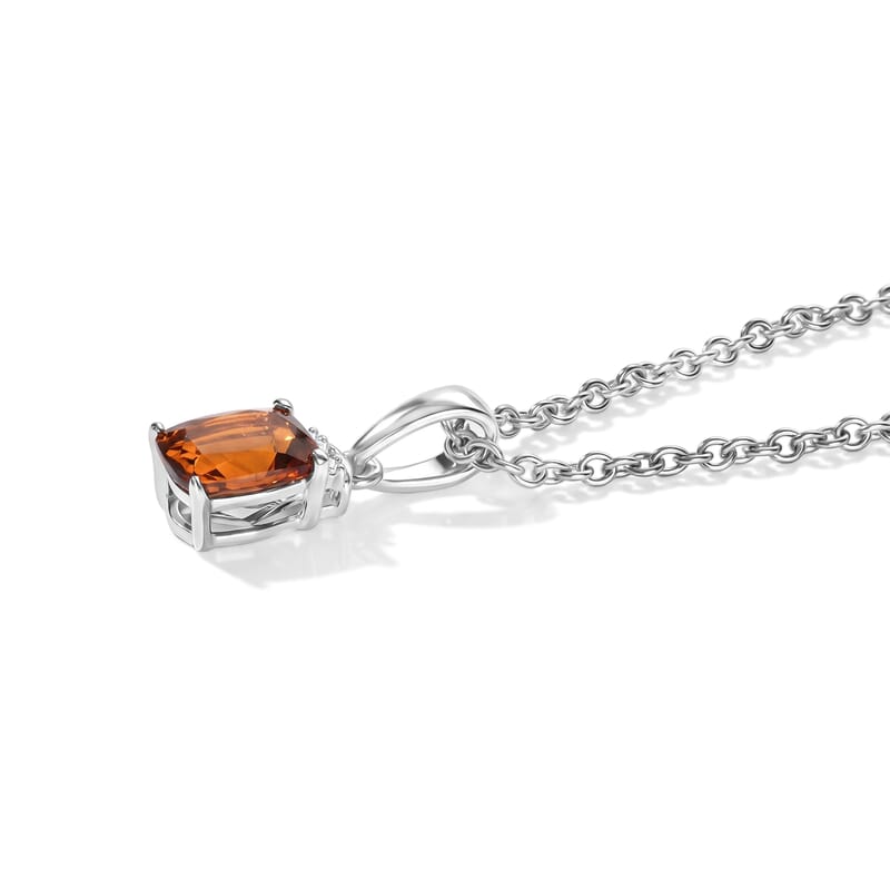 EverTure Cherry Citrine and White Zircon 0.85 ctw Pendant in Platinum Bond with Stainless Steel Necklace 20 Inches