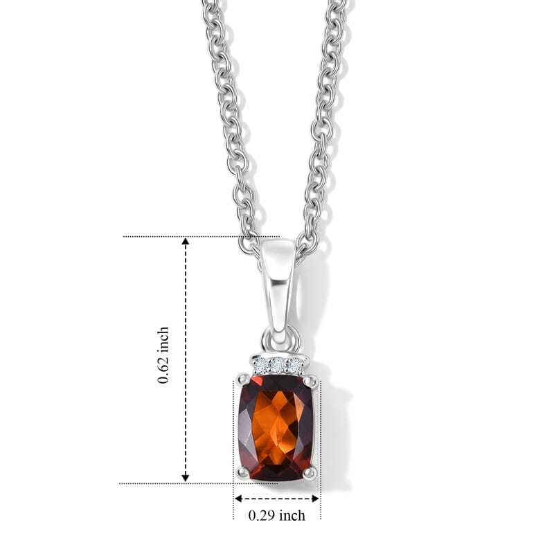 EverTure Cherry Citrine and White Zircon 0.85 ctw Pendant in Platinum Bond with Stainless Steel Necklace 20 Inches