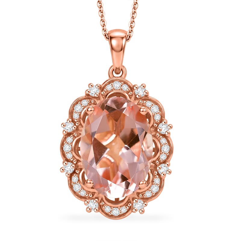 D'Joy Morganite Quartz (Triplet) and White Zircon 6.30 ctw Pendant Necklace in 18K Vermeil Rose Gold Over Sterling Silver 20 Inches