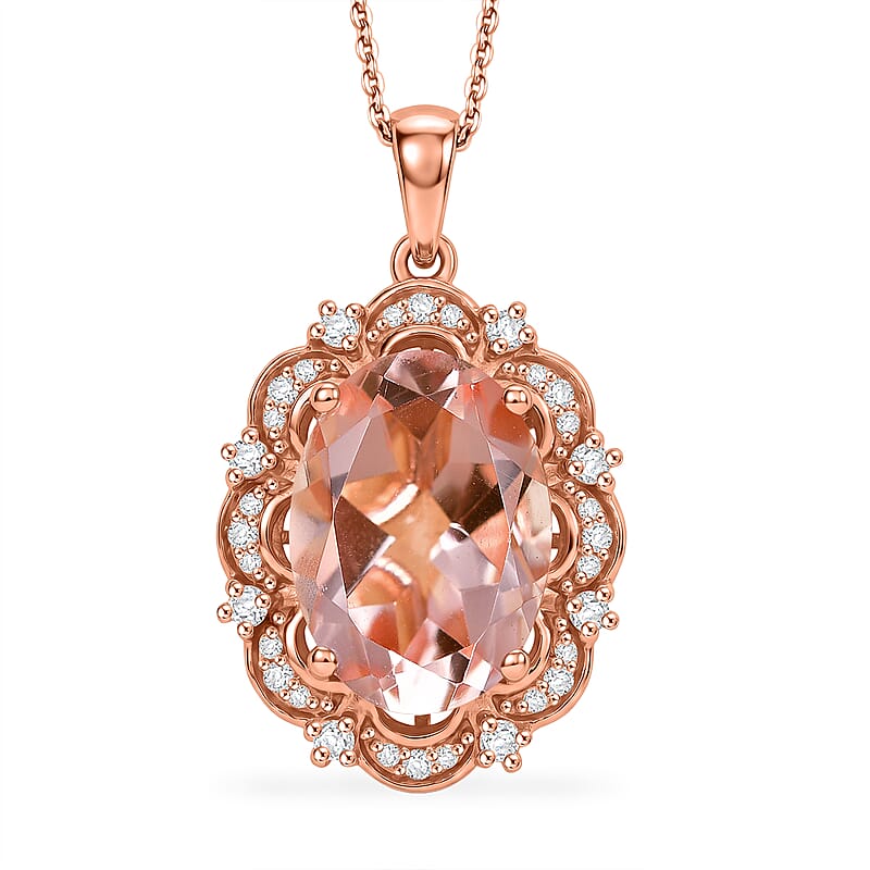 D'Joy Morganite Quartz (Triplet) and White Zircon 6.30 ctw Pendant Necklace in 18K Vermeil Rose Gold Over Sterling Silver 20 Inches
