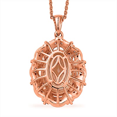 D'Joy Morganite Quartz (Triplet) and White Zircon 6.30 ctw Pendant Necklace in 18K Vermeil Rose Gold Over Sterling Silver 20 Inches