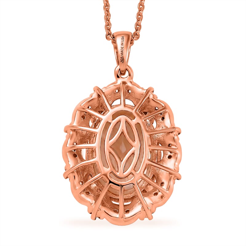 D'Joy Morganite Quartz (Triplet) and White Zircon 6.30 ctw Pendant Necklace in 18K Vermeil Rose Gold Over Sterling Silver 20 Inches