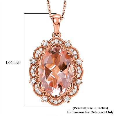 D'Joy Morganite Quartz (Triplet) and White Zircon 6.30 ctw Pendant Necklace in 18K Vermeil Rose Gold Over Sterling Silver 20 Inches